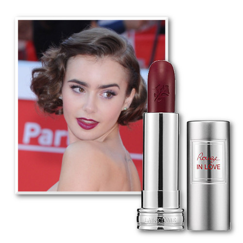 lily collins wine red lipstick kragion mpornto