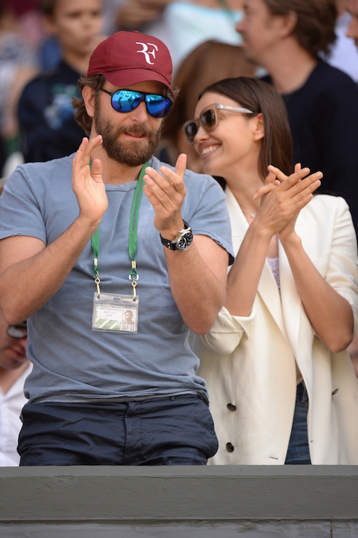 US actor Bradley Cooper on centre court for the men's singles quarter-final match between Switzerland's Roger Federer and Croatia's Marin Cilic on the tenth day of the 2016 Wimbledon Championships at The All England Lawn Tennis Club