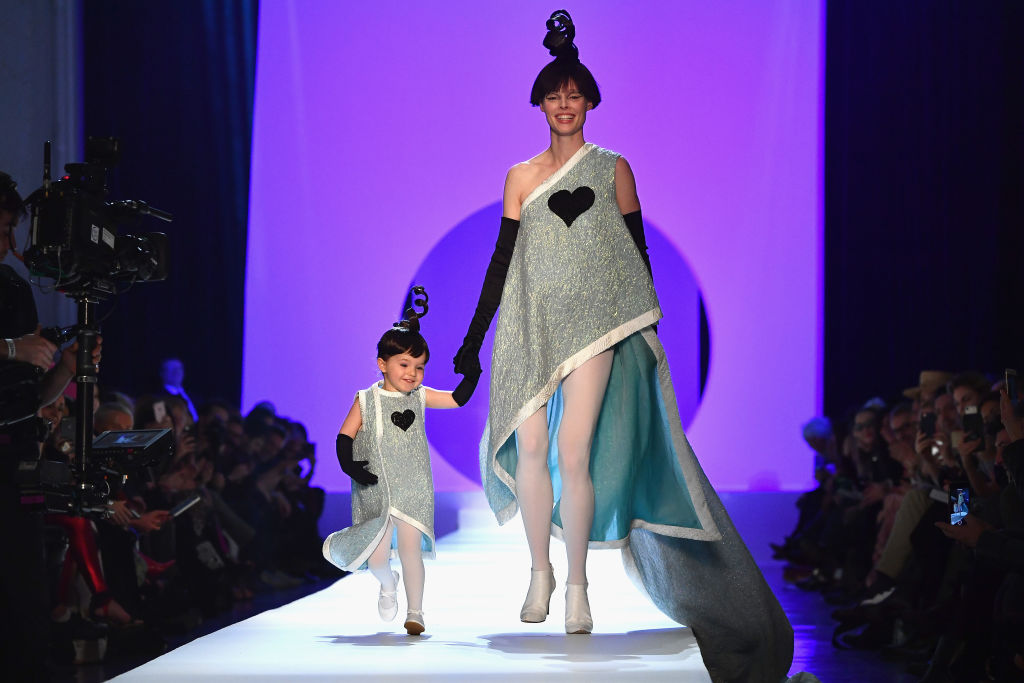 PARIS, FRANCE - JANUARY 24: Coco Rocha and her daughter Ioni Conran walk the runway during the Jean-Paul Gaultier Spring Summer 2018 show as part of Paris Fashion Week on January 24, 2018 in Paris, France. (Photo by Pascal Le Segretain/Getty Images)