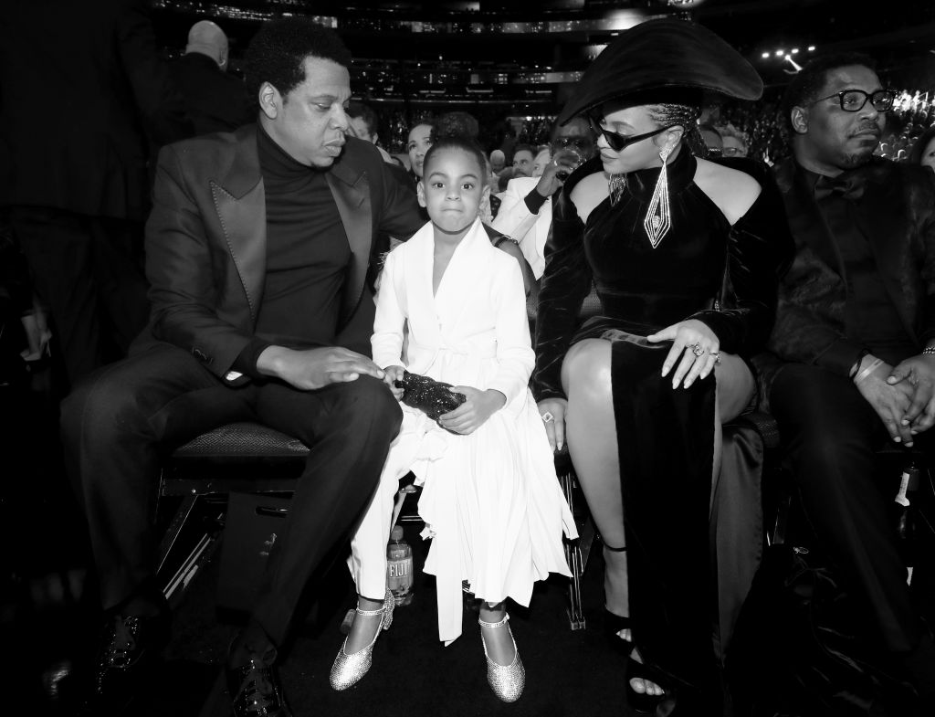NEW YORK, NY - JANUARY 28:  (L-R) Jay-Z, Blue Ivy and Beyonce attend the 60th Annual GRAMMY Awards at Madison Square Garden on January 28, 2018 in New York City.  (Photo by Christopher Polk/Getty Images for NARAS)
