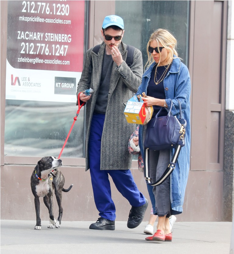 Sienna Miller and Tom Sturridge were spotted taking the daughter Marlowe to get a Happy Meal from McDonald's in New York City, Tom was spotted was stuffing his fries in his mouth <P> Pictured: Sienna Miller and Tom Sturridge <B>Ref: SPL1682051 120418 </B><BR /> Picture by: Felipe Ramales / Splash News<BR /> </P><P> <B>Splash News and Pictures</B><BR /> Los Angeles:310-821-2666<BR /> New York:212-619-2666<BR /> London:870-934-2666<BR /> photodesk@splashnews.com<BR /> </P>