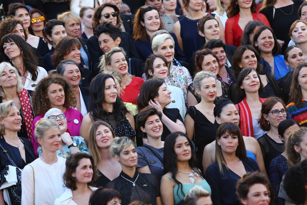 Cannes Film Festival 2018 - 71st edition - Day 5 - May 12 in Cannes. Kendall Jenner, Hailey Baldwin , Sara Sampaio and 82 women on the Red Carpet in protest of the lack of female filmmakers honoured throughout the history of the festival Pictured: 82, Κάννες