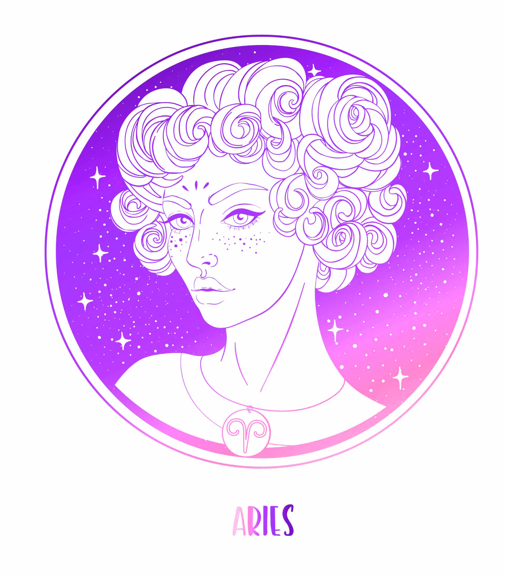 Ζωδιακές προβλέψεις. Το ζώδιο Κριός απεικόνιση σκίτσο. Γυναίκα