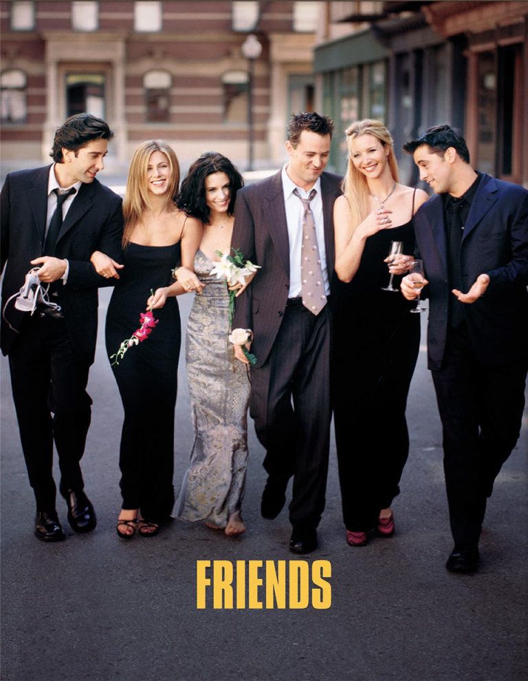 Τα μέλη του καστ της κωμικής σειράς του NBC "Friends". Στη φωτογραφία: David Schwimmer ως Ross Geller, Jennifer Aniston ως Rachel Cook, Courteney Cox ως Monica Geller, Matthew Perry ως Chandler Bing, Lisa Kudrow ως Phoebe Buffay και Matt Leblanc ως Joey Tribbiani