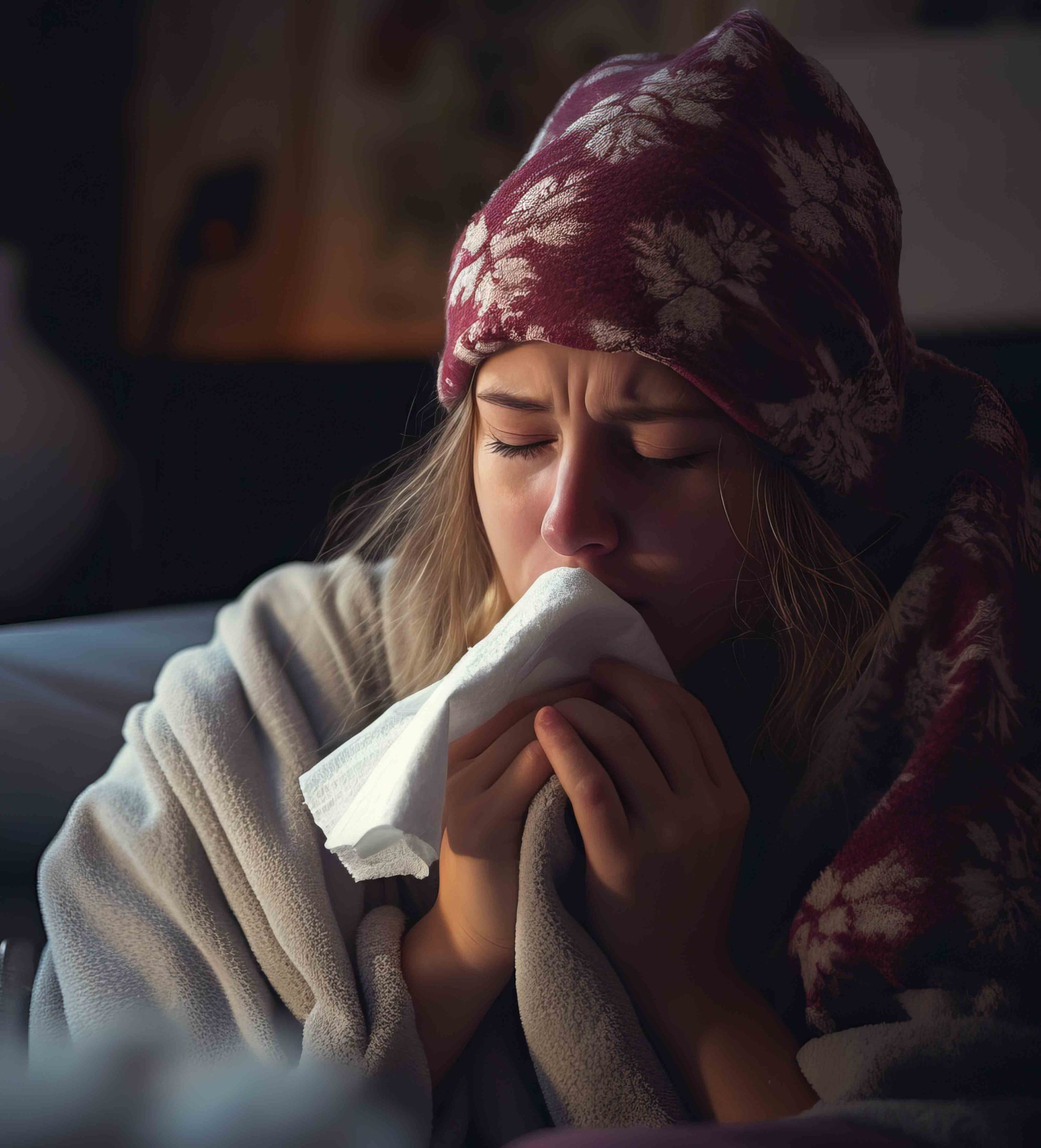 Γυναίκα άρρωστη Βότανο ευκάλυπτος για τον βήχα