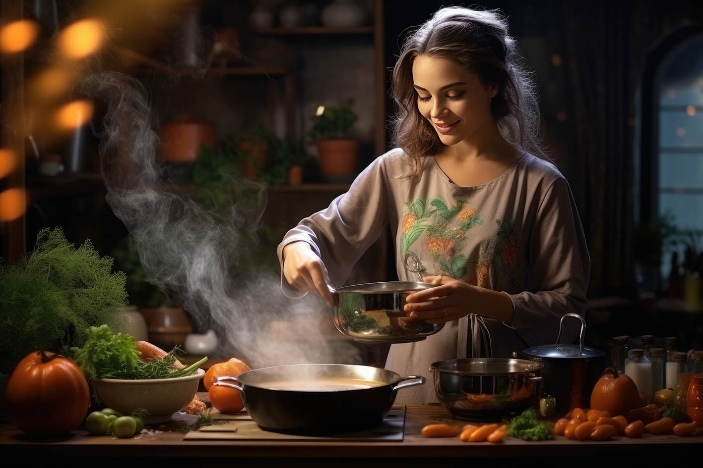 γυναίκα μαγειρεύει τον χειμώνα