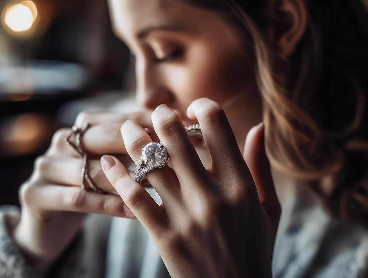 Γυναίκα με τα χέρια της γεμάτα με δαχτυλίδια