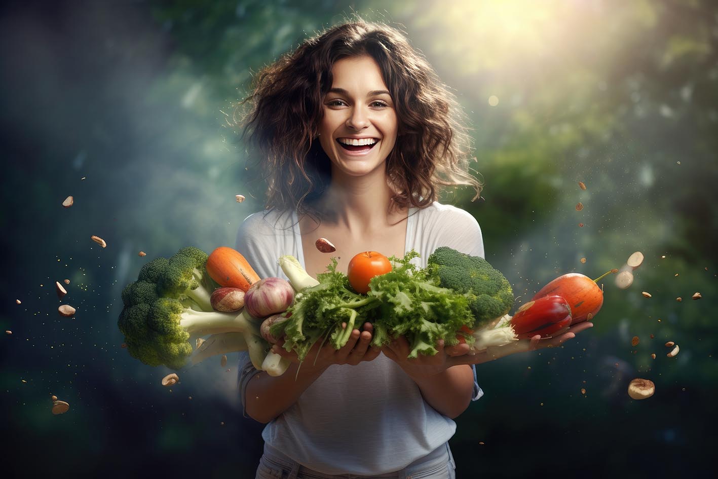 Γυναίκα χαρούμενη με φαγητό