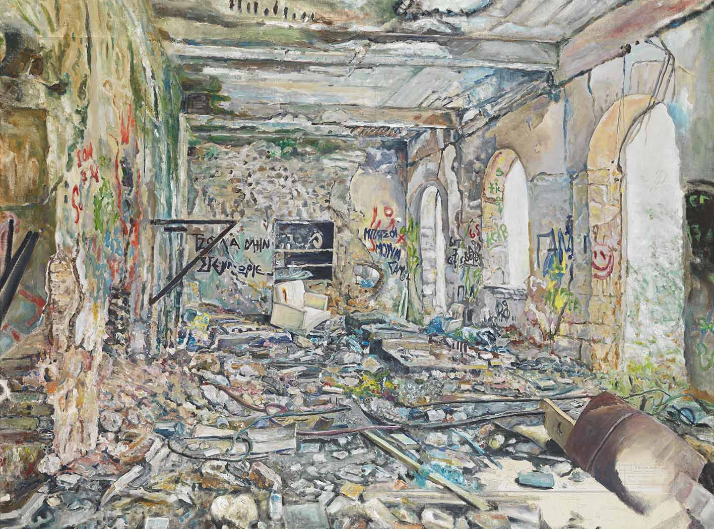 Έργο της καλλιτέχνιδος Ντένυς Θεοχαράκη 2023-λάδι-σε-παλιό-σχέδιο-συναρμολόγησης-εφαρμοσμένο-σε-καμβά-100-x-134-εκ