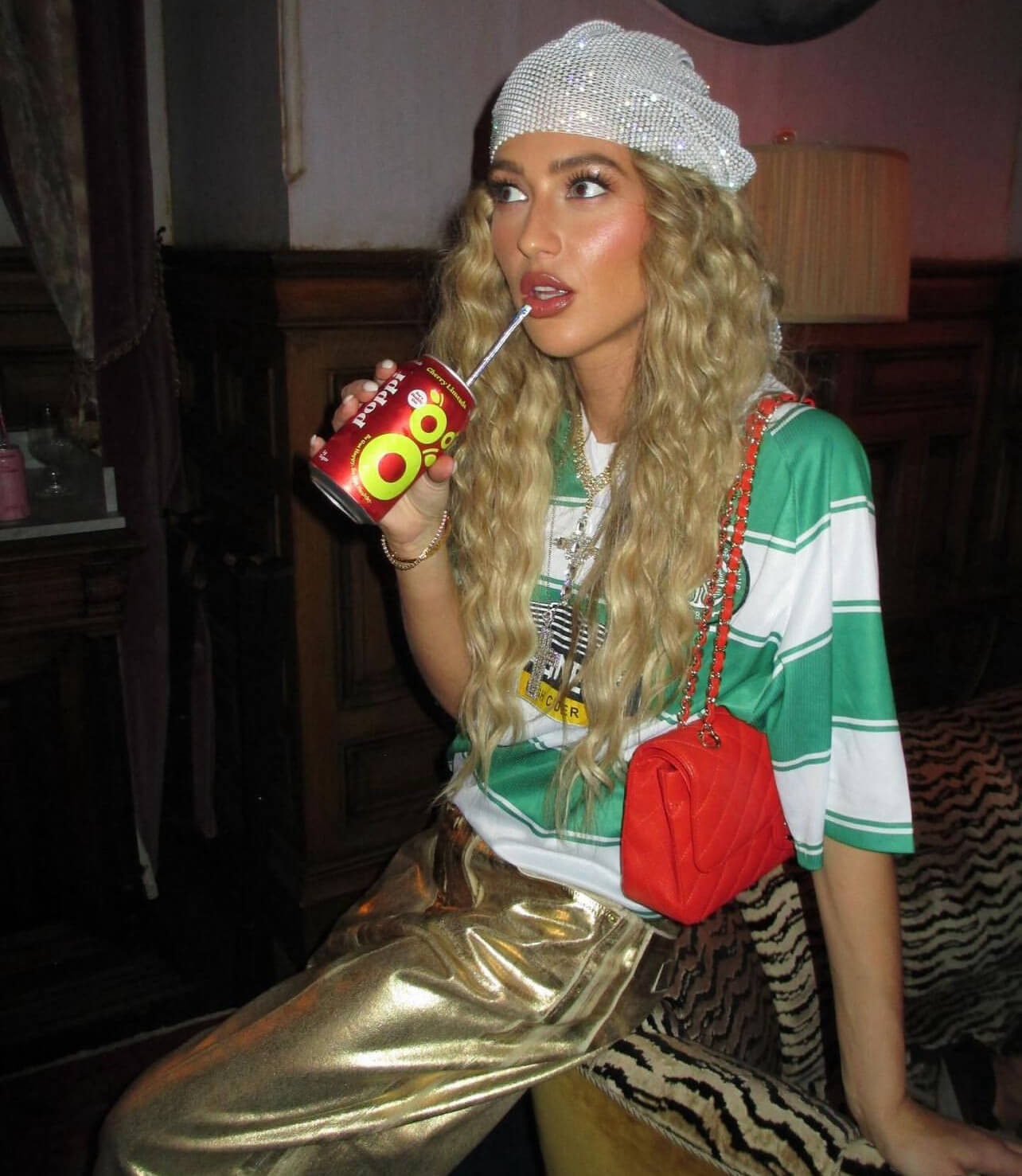 Μεταλλικό παντελόνι με shiny μπαντάνα