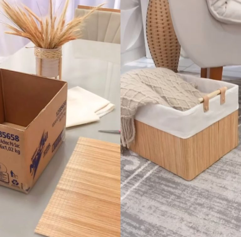 DIY μπαμπού καλάθι από χαρτόκουτα