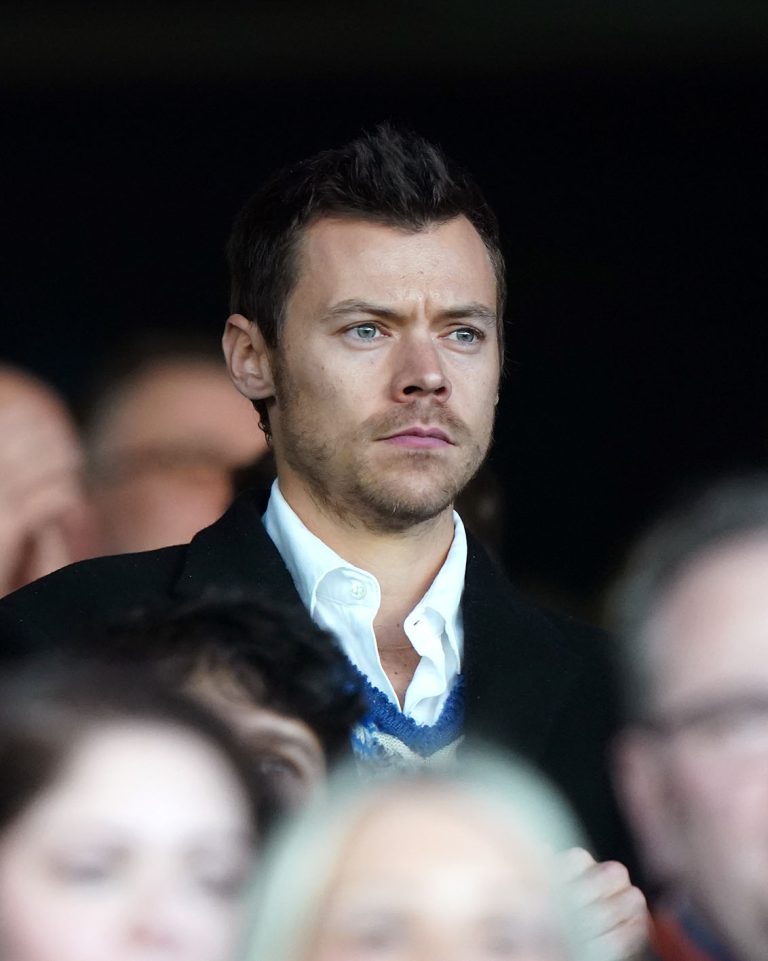 O Harry Styles παρακολουθεί τον αγώνα της Premier League μεταξύ της Luton Town και της Manchester στις 18 Φεβρουαρίου 2024.