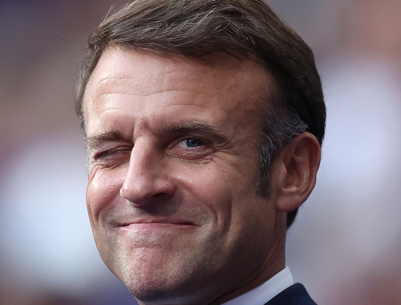 O Emmanuel Macron, Πρόεδρος της Γαλλίας, πριν από τον αγώνα για το χρυσό μετάλλιο στο ράγκμπι μεταξύ της Γαλλίας και των Φίτζι την πρώτη ημέρα των Ολυμπιακών Αγώνων στο Stade de France στις 27 Ιουλίου 2024