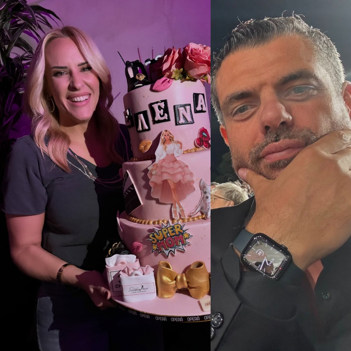 ΈΛενα Ασημακοπούλου με τούρτα και Κώστας Τσαρτσαρής