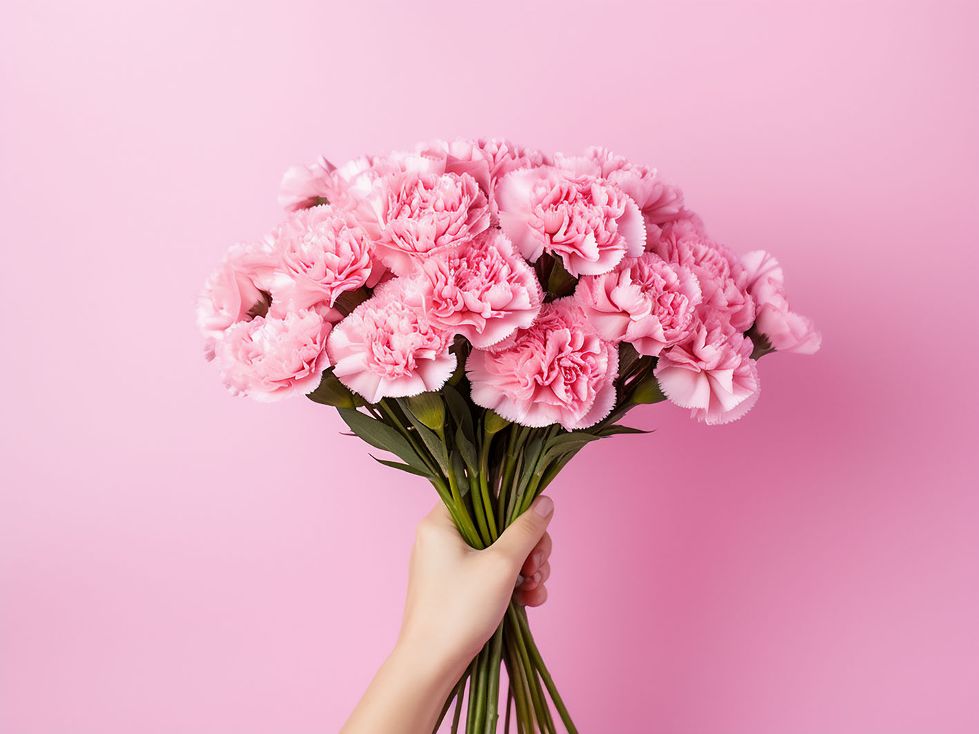 Ροζ γαρύφαλλα που κρατά ένα γυναικείο χέρι