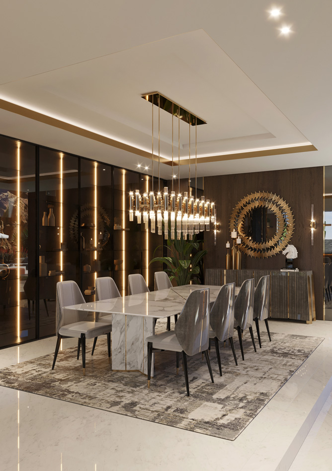 Το τραπέζι της τραπεζαρίας στο living room της έπαυλης