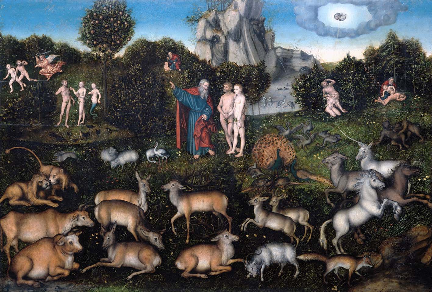 Πίνακας του Lucas Cranach του Πρεσβύτερου (1472–1553), με τίτλο "The Garden of Eden - Ο Κήπος της Εδέμ. Ο πίνακας είναι του 1530, λάδι σε πάνελ, 80 x 118 cm και βρίσκεται στην γκαλερί Gemäldegalerie στη Δρέσδη της