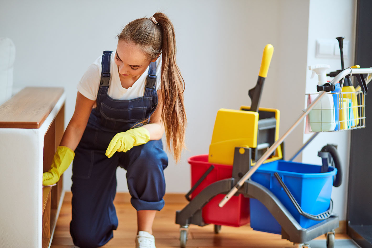 Γυναίκα επαγγελματίας καθαρίζει