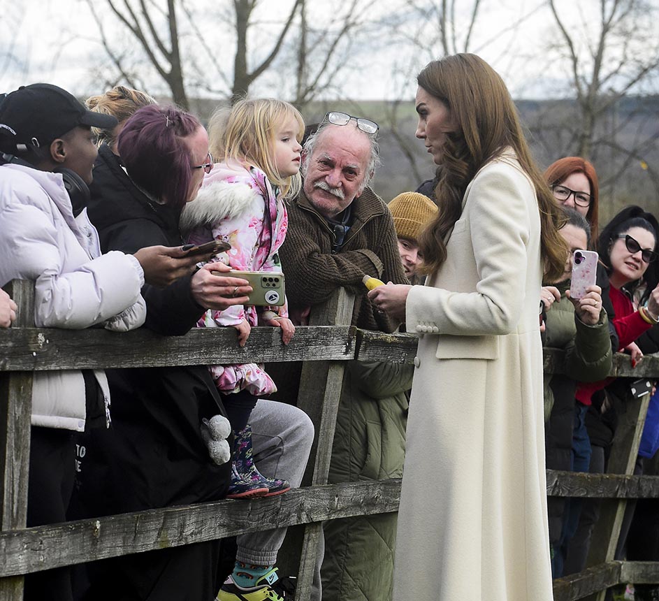 Catherine, Princess of Wales spends time meeting with members of the public during a visit to Corgi, a family run textiles manufacturer focused on the production of socks and knitwear on January 30, 2025 in Ammanford, Wales. During her visit to South Wales, The Princess of Wales she highlighted the work of longstanding organisations that prioritise community at their core. The Princesses focus was on the wellbeing of children and families, as well as celebrating the excellence of Welsh textiles manufacturing.