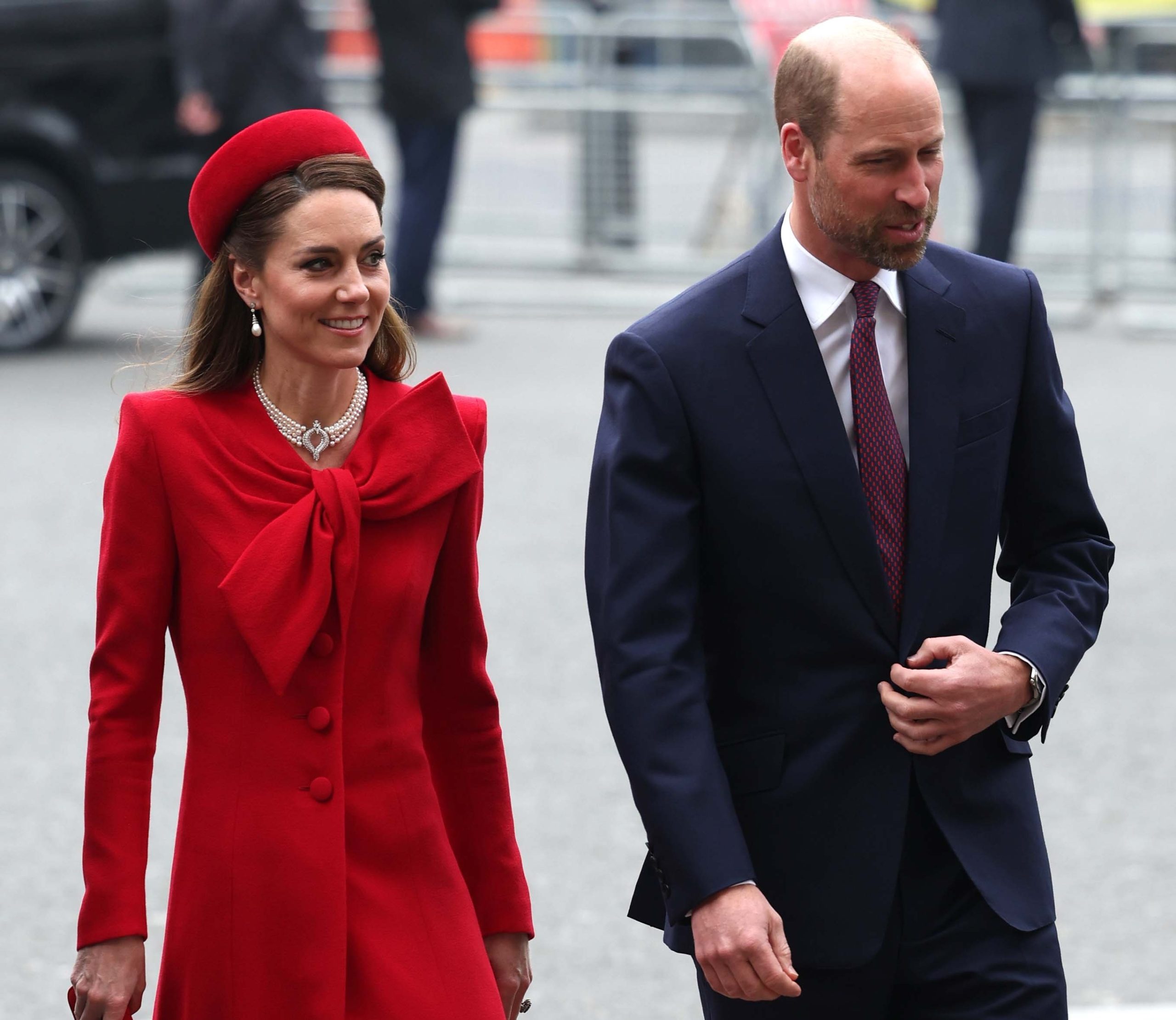O πρίγκιπας William και η Kate Middleton φθάνουν στην τελετή για την Ημέρα Κοινοπολιτείας στο Αββαείο του Ουέστμινστερ, στις 10 Μαρτίου 2025.