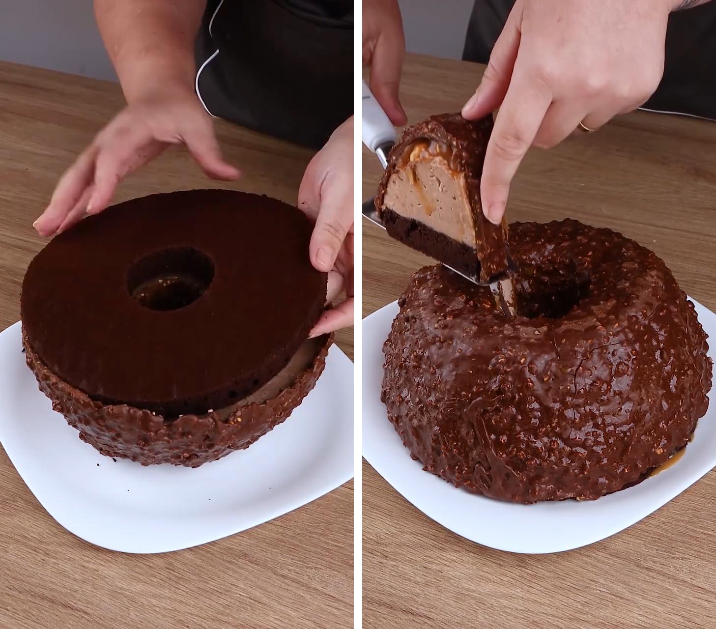 Kέικ σοκολάτας με καραμέλα και φιστίκια βήμα βήμα