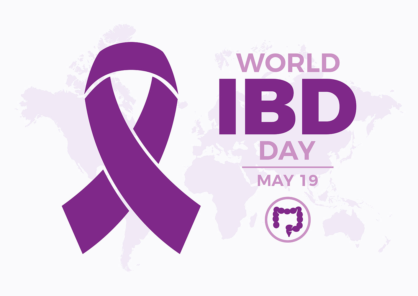 World IBD Day poster vector illustration. Purple awareness ribbon symbol. Template for background, banner, card. World Inflammatory Bowel Disease Day on 19 May each year