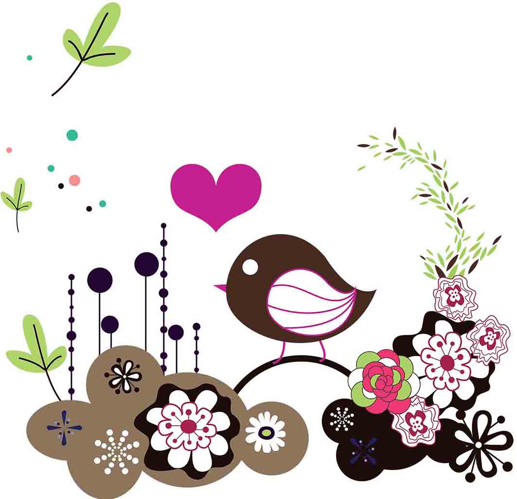 Σκίτσο με πουλάκι και λουλούδια