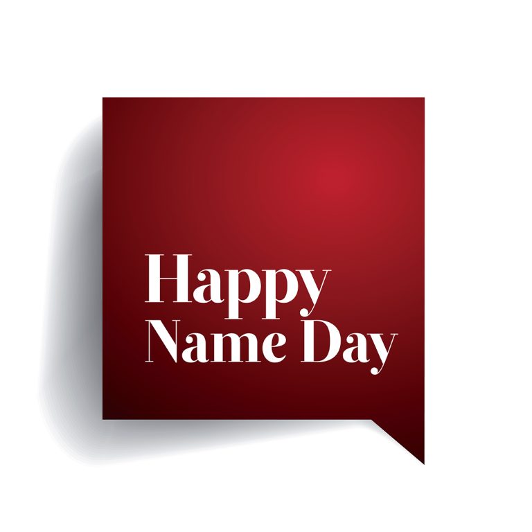 3d σε κόκκινο τετράγωνο γράφει Happy Name Day χαρούμενη ημέρα για το όνομά σου