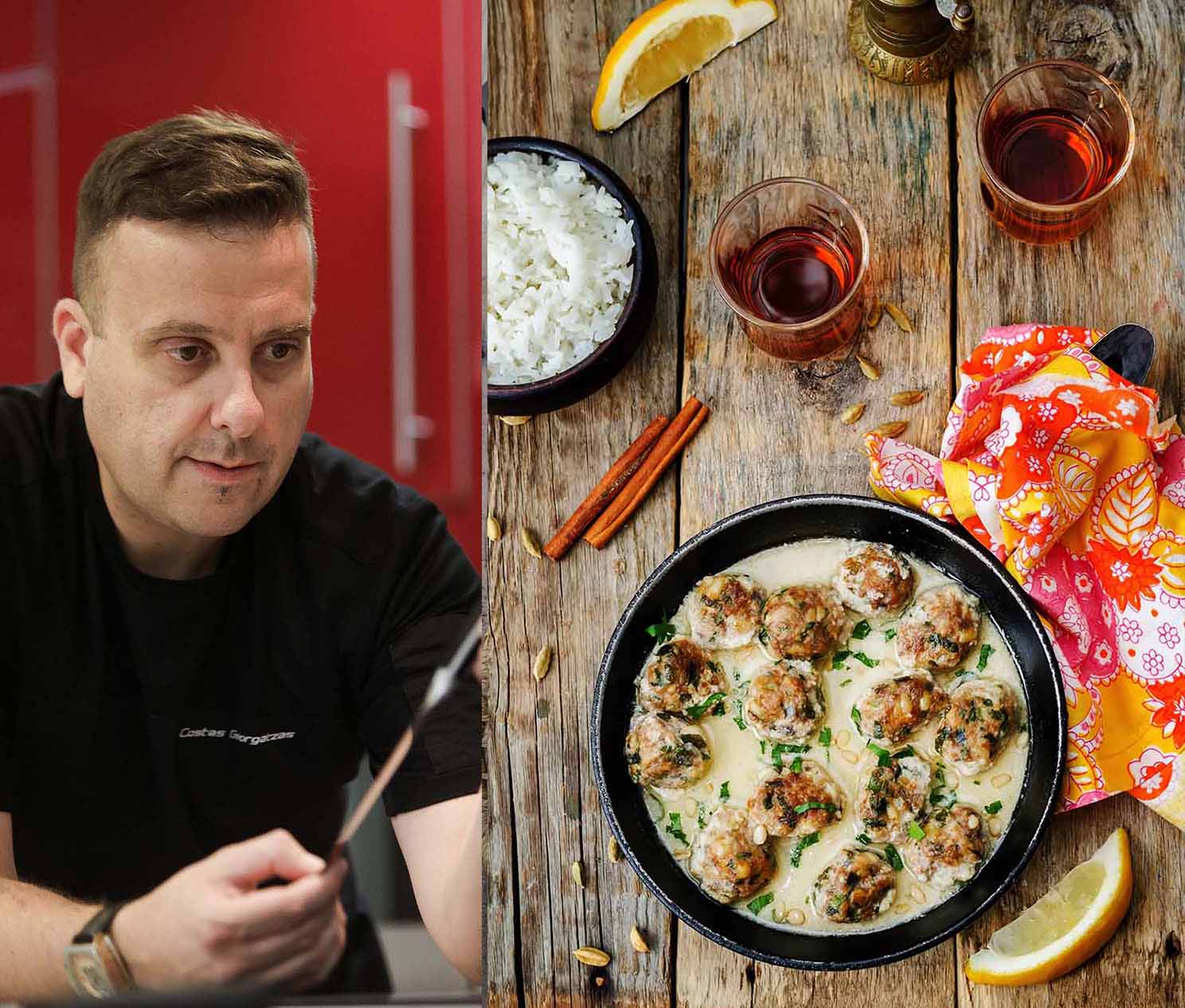 Mαροκινά κεφτεδάκια με σάλτσα λεμονιού, κάρδαμο & καβουρδισμένο κουκουνάρι.