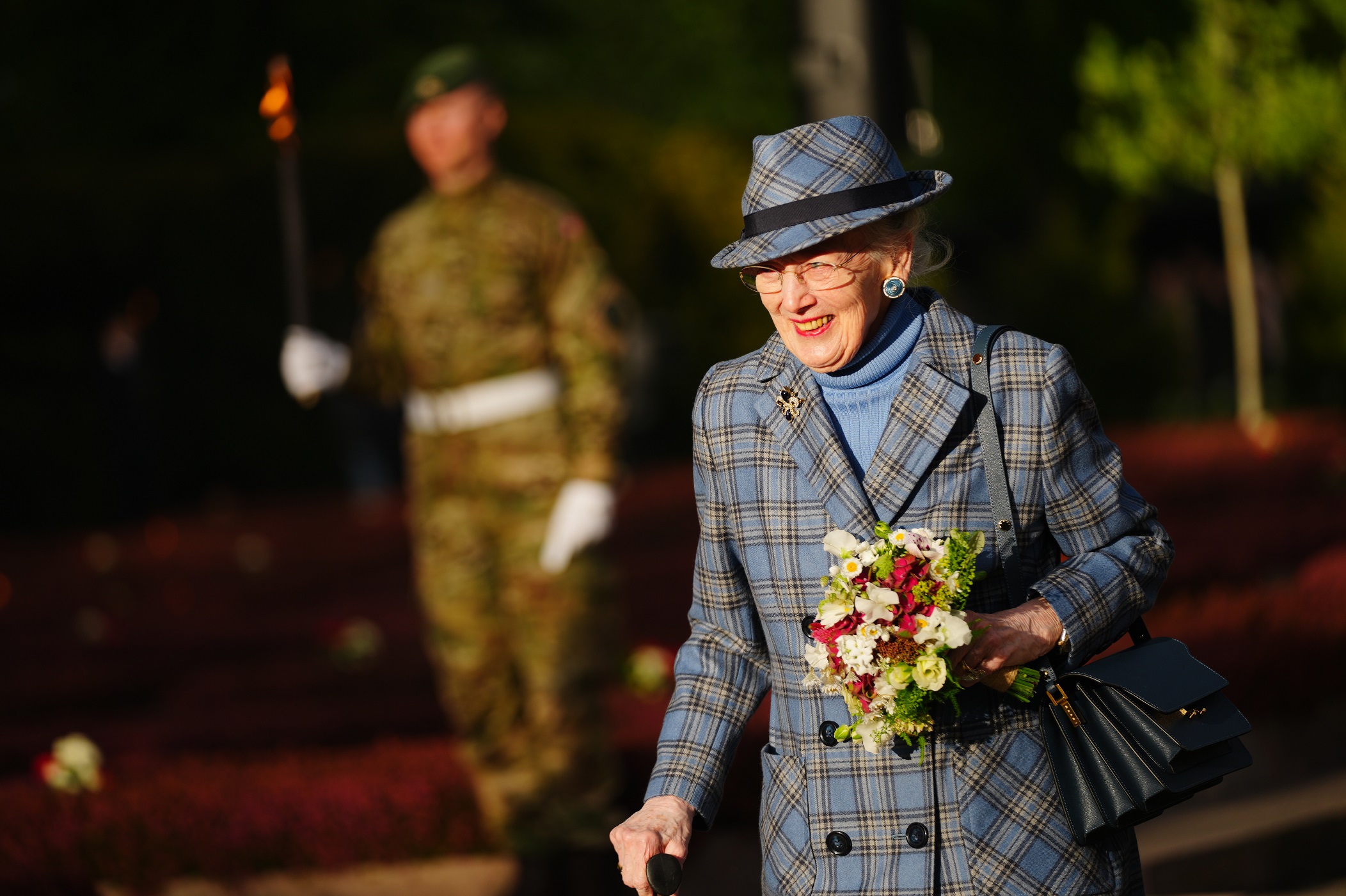 H βασίλισσα Margrethe της Δανίας φθάνει για την επιμνημόσυνη δέηση στην 80ή επέτειο από την απελευθέρωση της χώρας, στο Ryvangen Memorial Park στην Κοπεγχάγη, 4 Μαΐου 2025