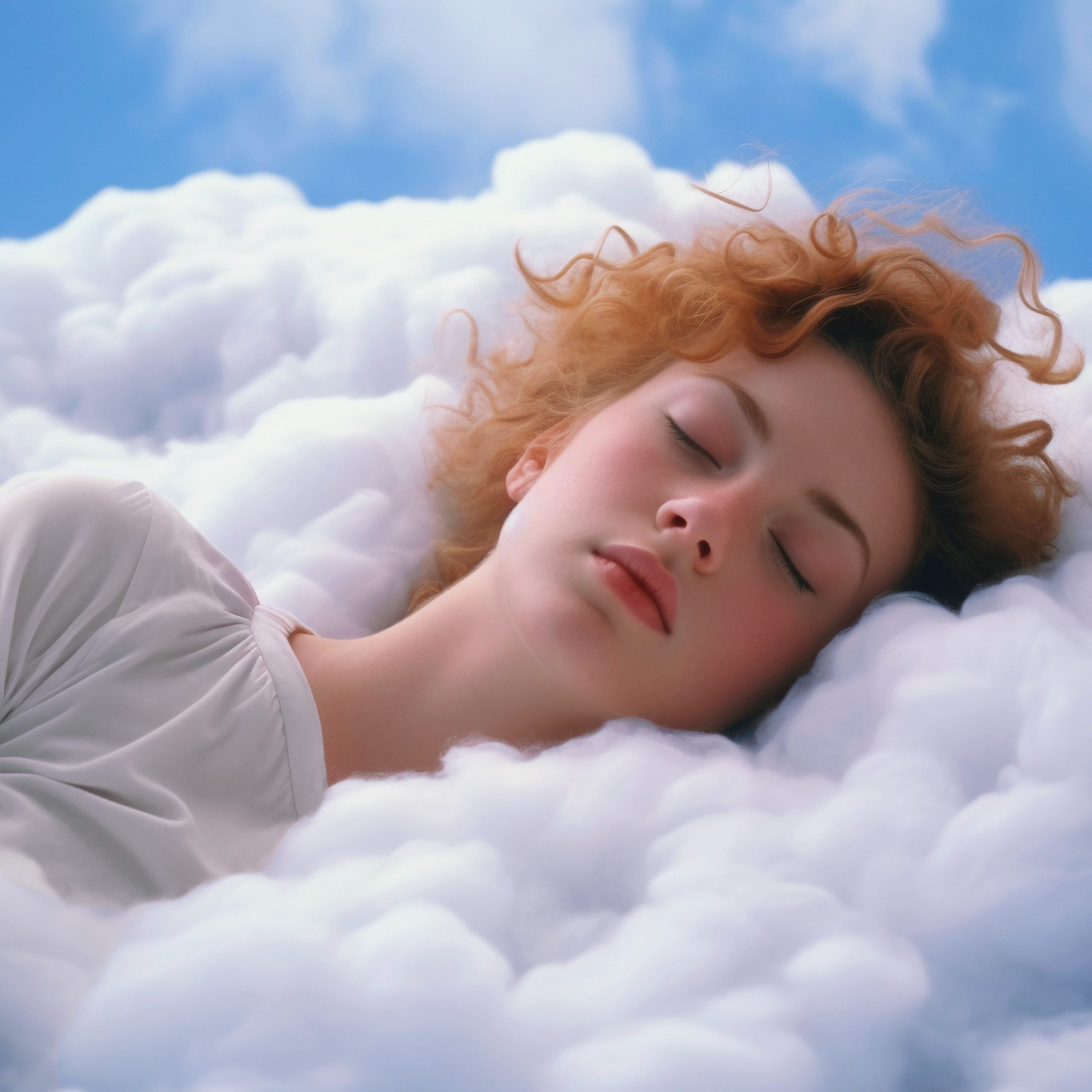 Γυναίκα κοντινό πλάνο κοιμάται στα σύννεφα