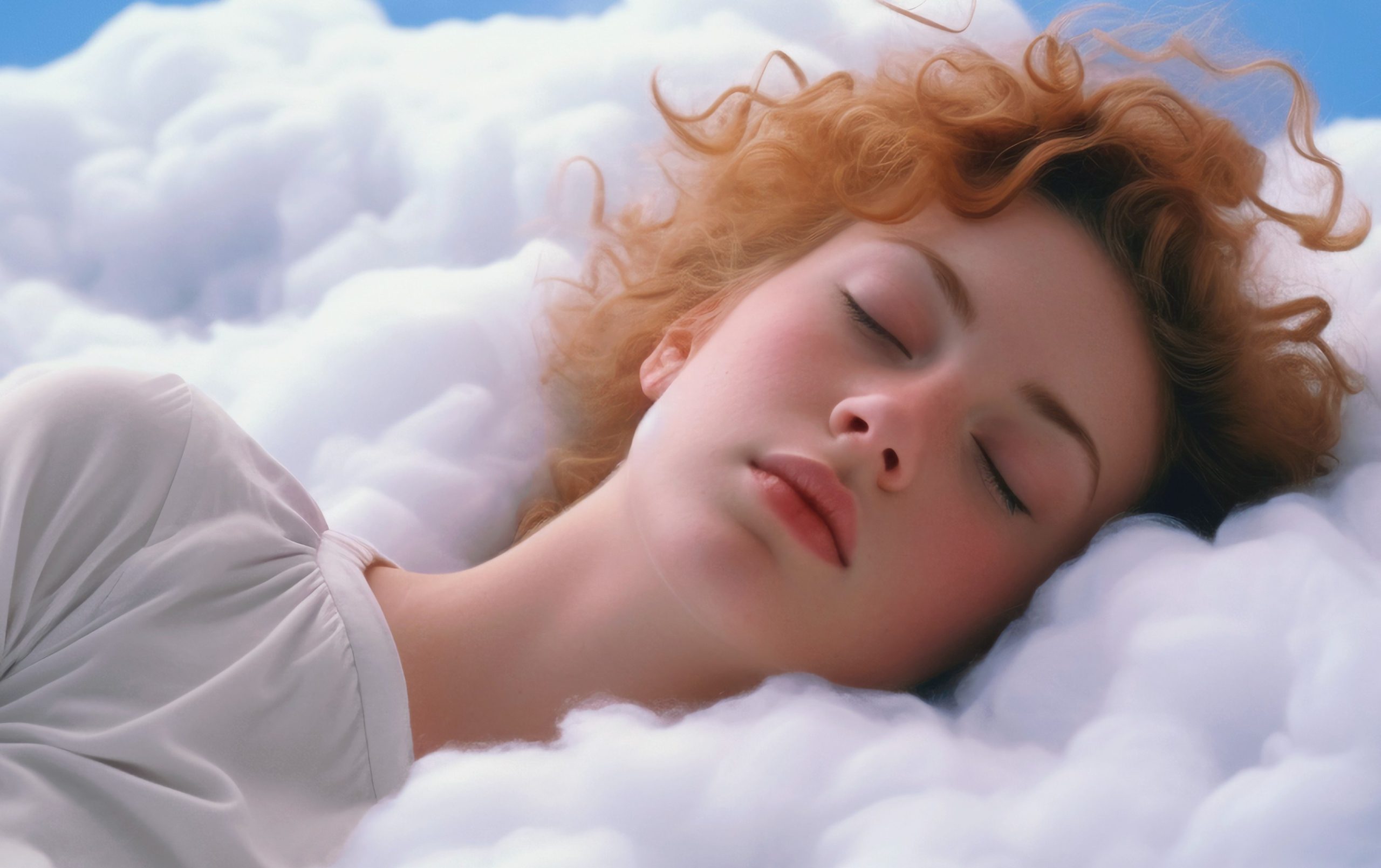 Γυναίκα κοντινό πλάνο κοιμάται στα σύννεφα