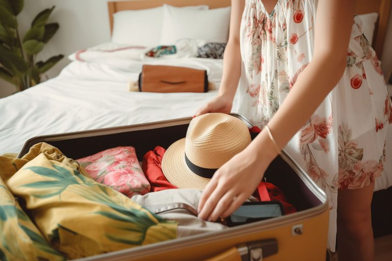 Γυναίκα φτιάχνει τη βαλίτσα για διακοπές