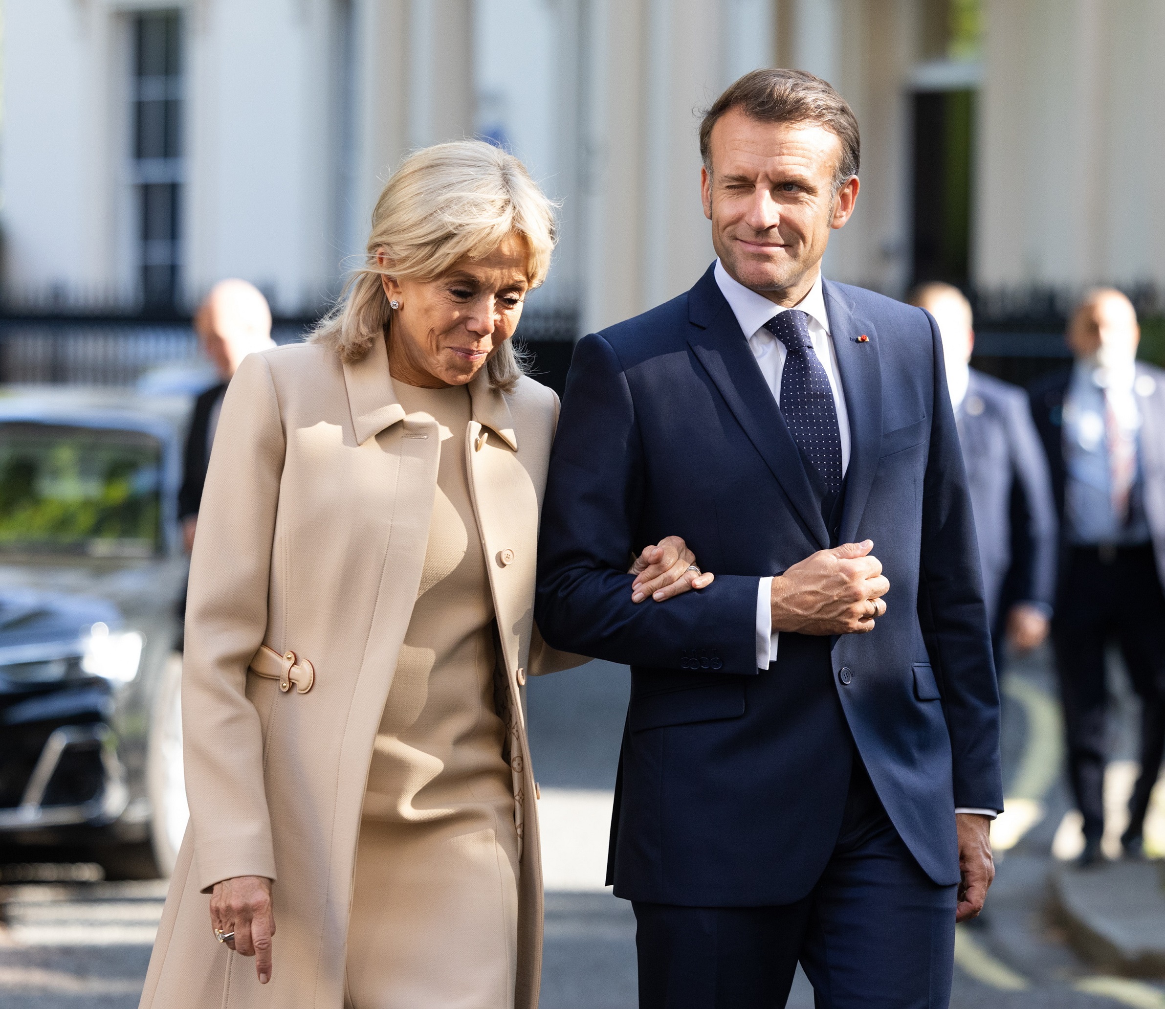 H Brigitte Macron και ο Γάλλος πρόεδρος, Emmanuel Macron στη διάρκεια της κρατικής επίσκεψης στο Λονδίνο, 8 Ιουλίου 2025
