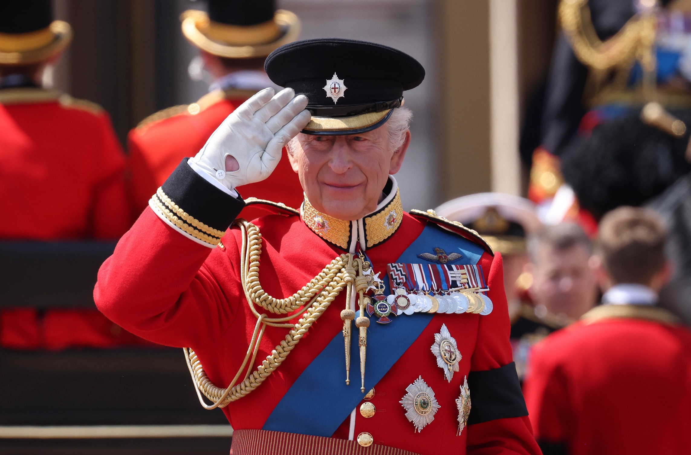 O βασιλιάς Κάρολος στη διάρκεια του φετινού Trooping the Colour, 14 Ιουνίου 2025