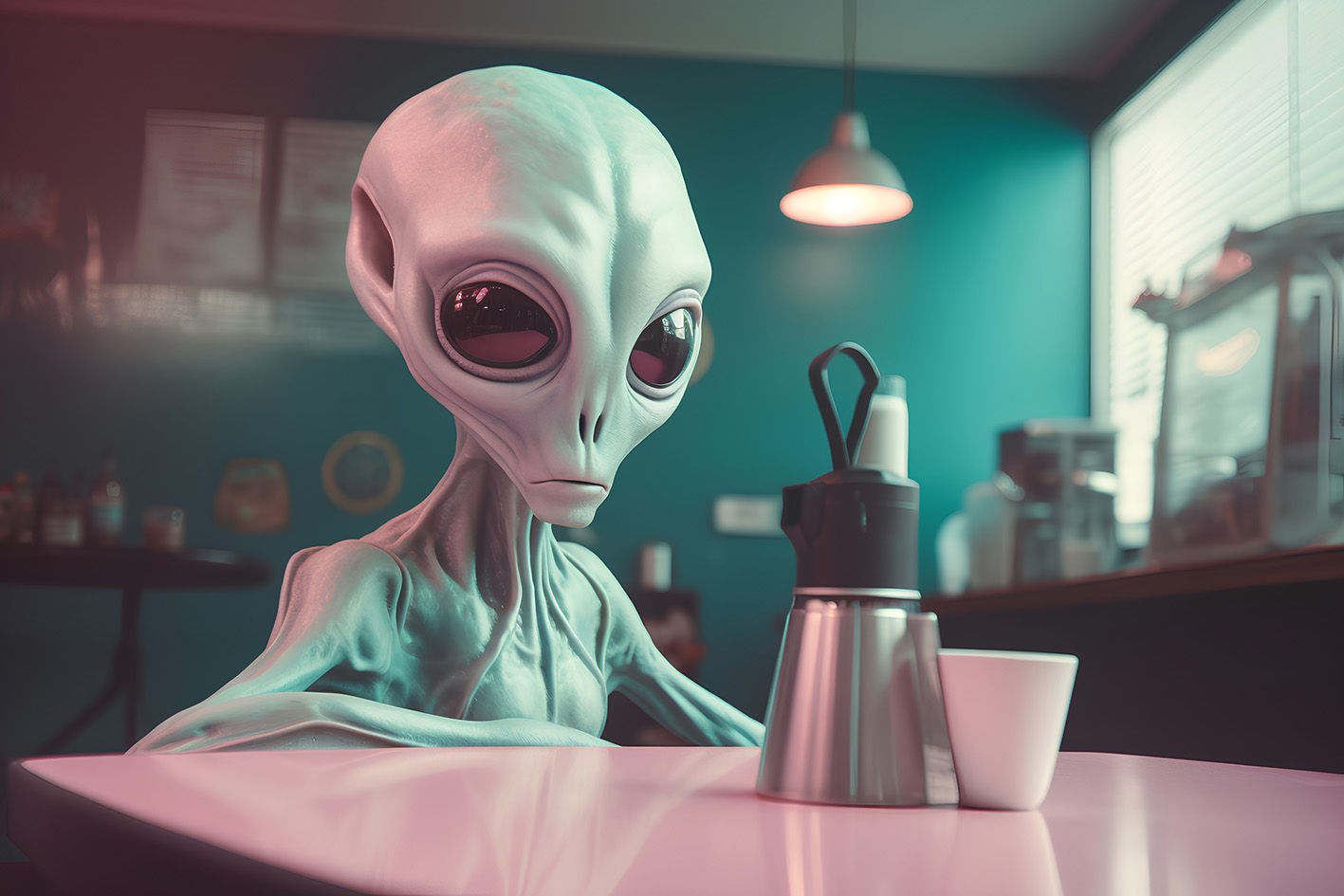 Εξωγήινος σε καφέ 3d