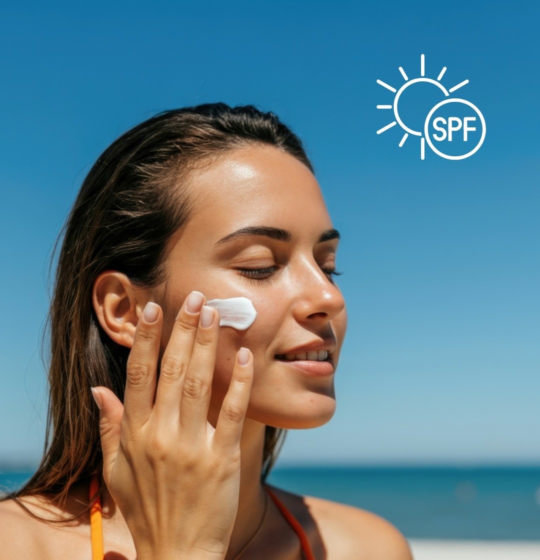 Κοπέλα που απλώνει αντηλιακό στο πρόσωπο