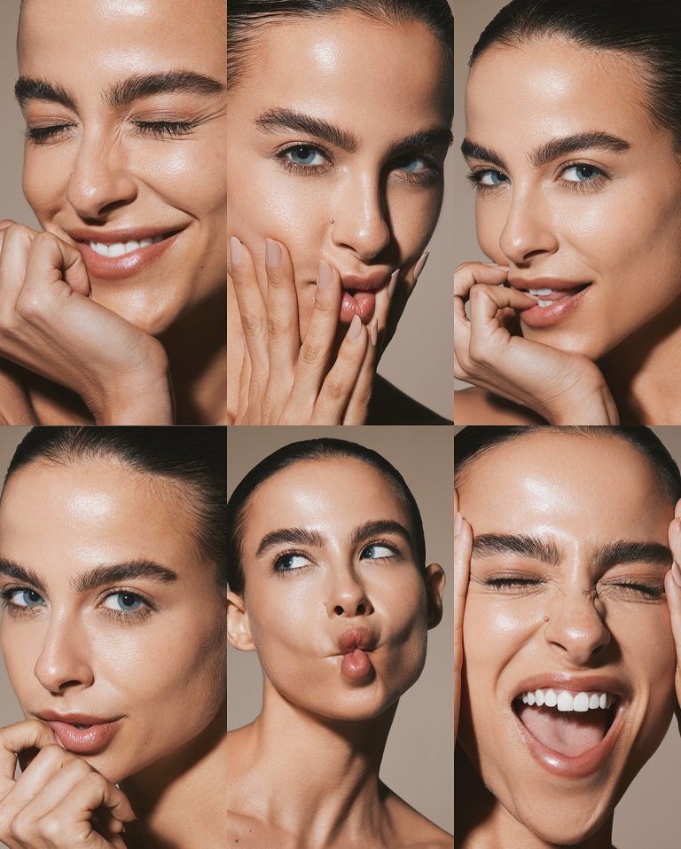 Μοντέλο με ηλιοκαμένη όψη που έχει διάφορες εκφράσεις