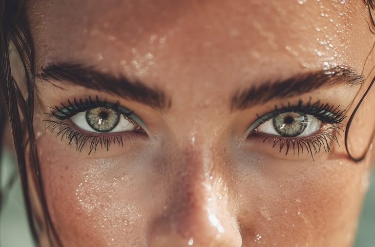 Κοπέλα στο νερό με αδιάβροχη μάσκαρα