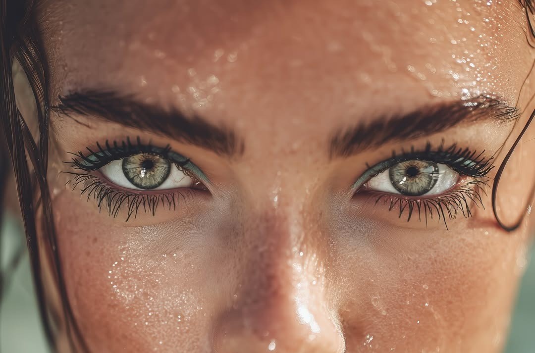 Κοπέλα στο νερό με αδιάβροχη μάσκαρα