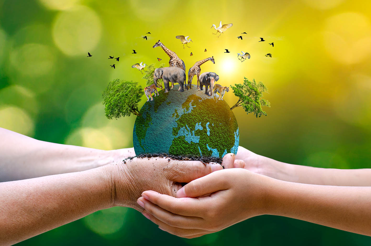 Σώστε τον πλανήτη μήνυμα - Χέρια κρατάνε τον πράσινο πλανήτη