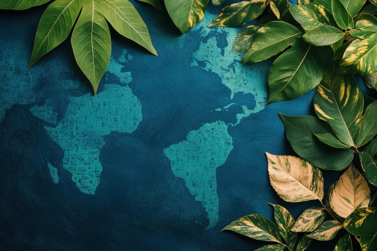 Σώστε τον πλανήτη μήνυμα - Χάρτης της Γης φαίνεται η Αφρική και νότια αμερική με πρασινάδες γύρω γύρω