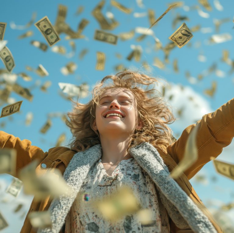 Χαρούμενη γυναίκα με χρήματα