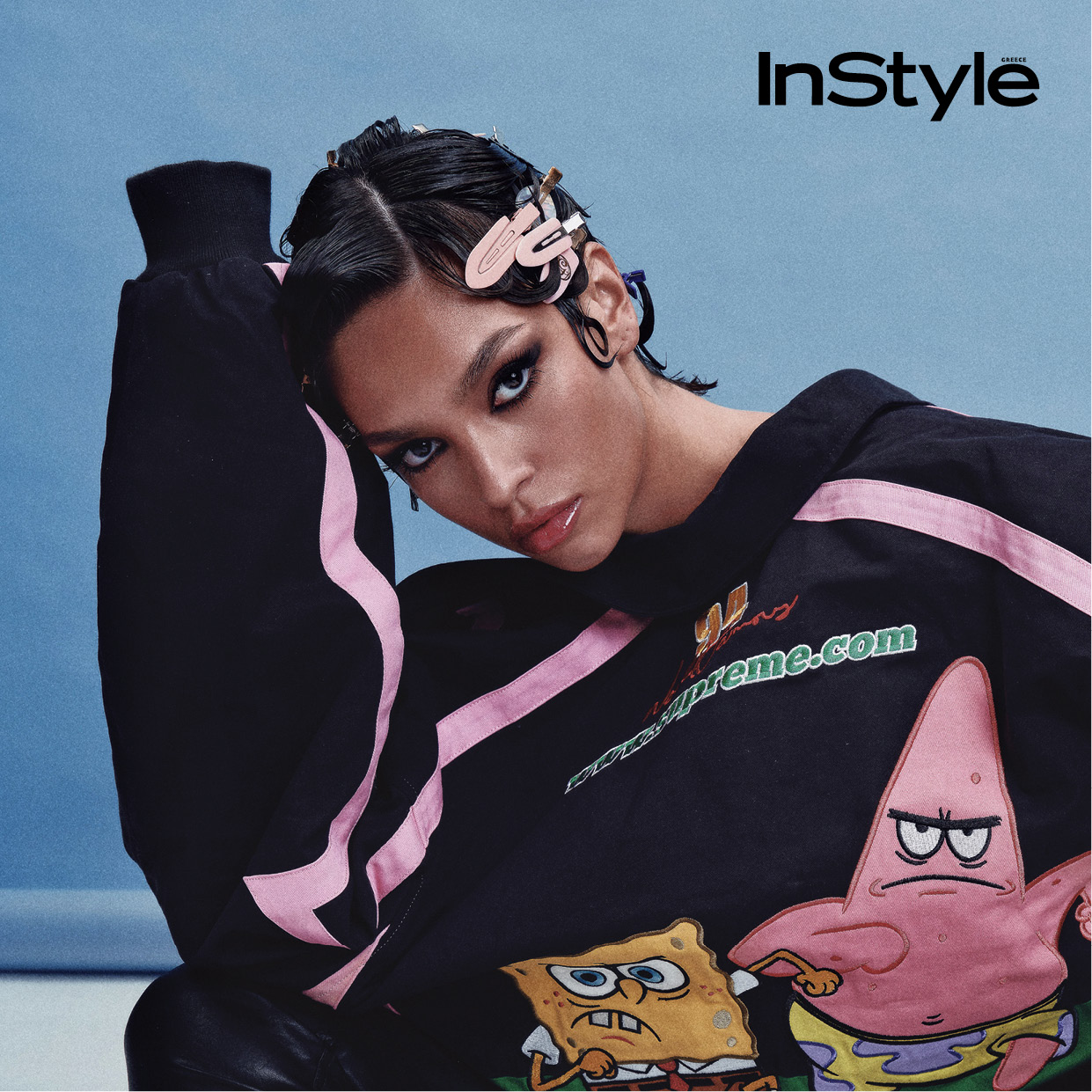 model with hair clips