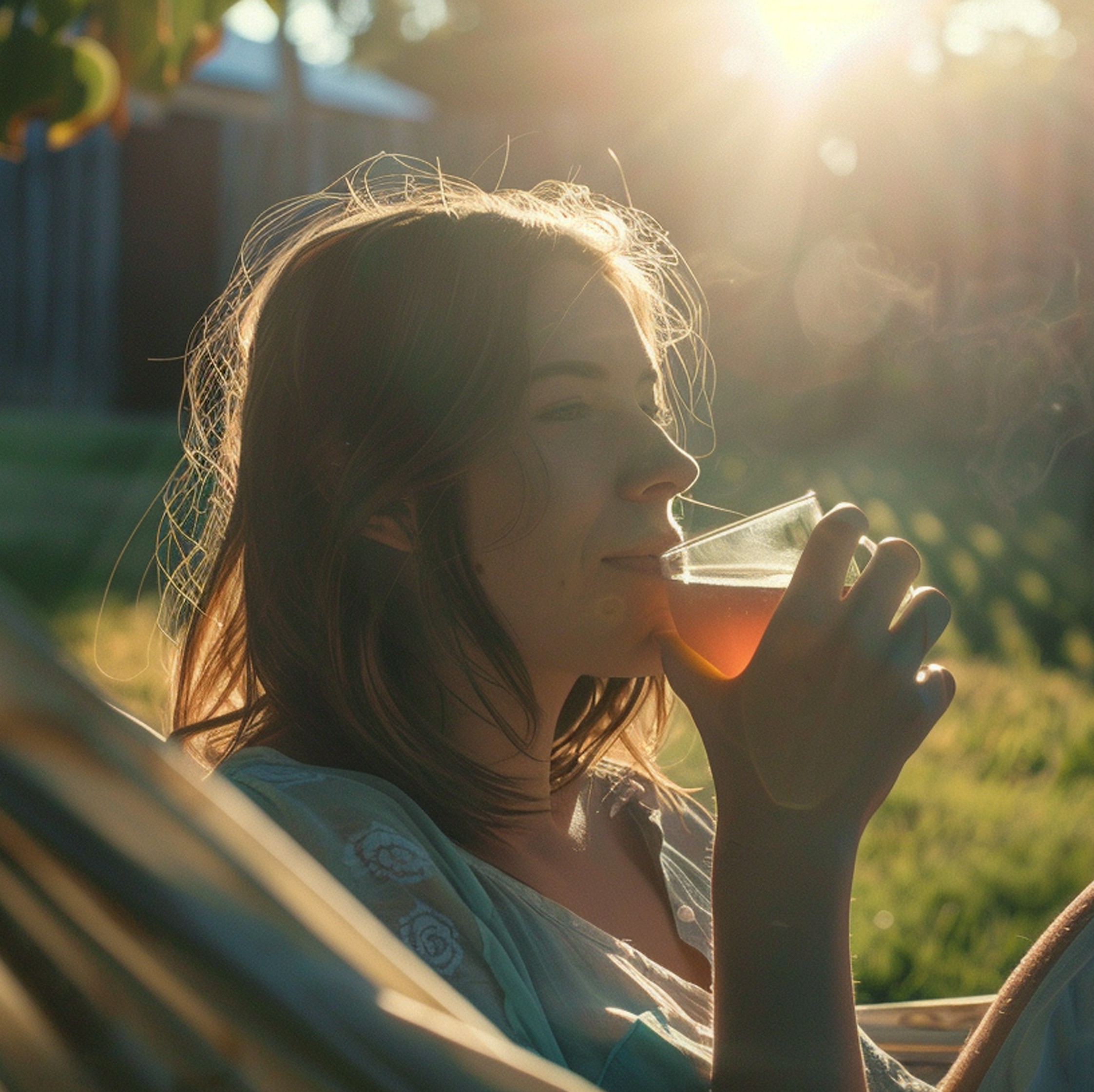 Γυναίκα πίνει τσάι το καλοκαίρι