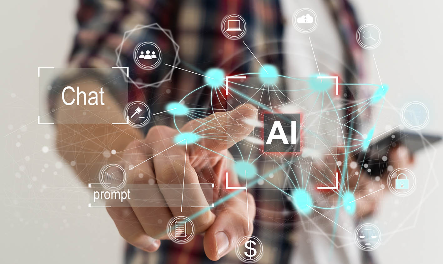 Tεχνητή Νοημοσύνη και μάθηση. Δάκτυλο άνδρα πατά το ΑΙ