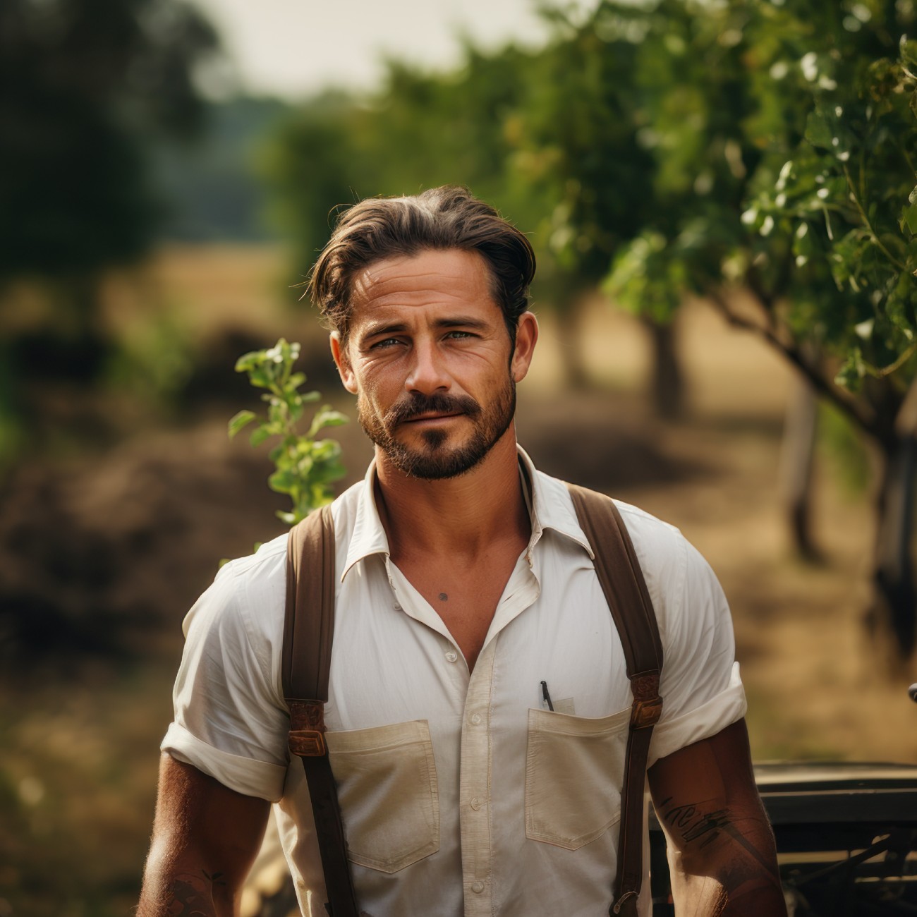 Γοητευτικός άνδρας ανάμεσα σε δέντρα