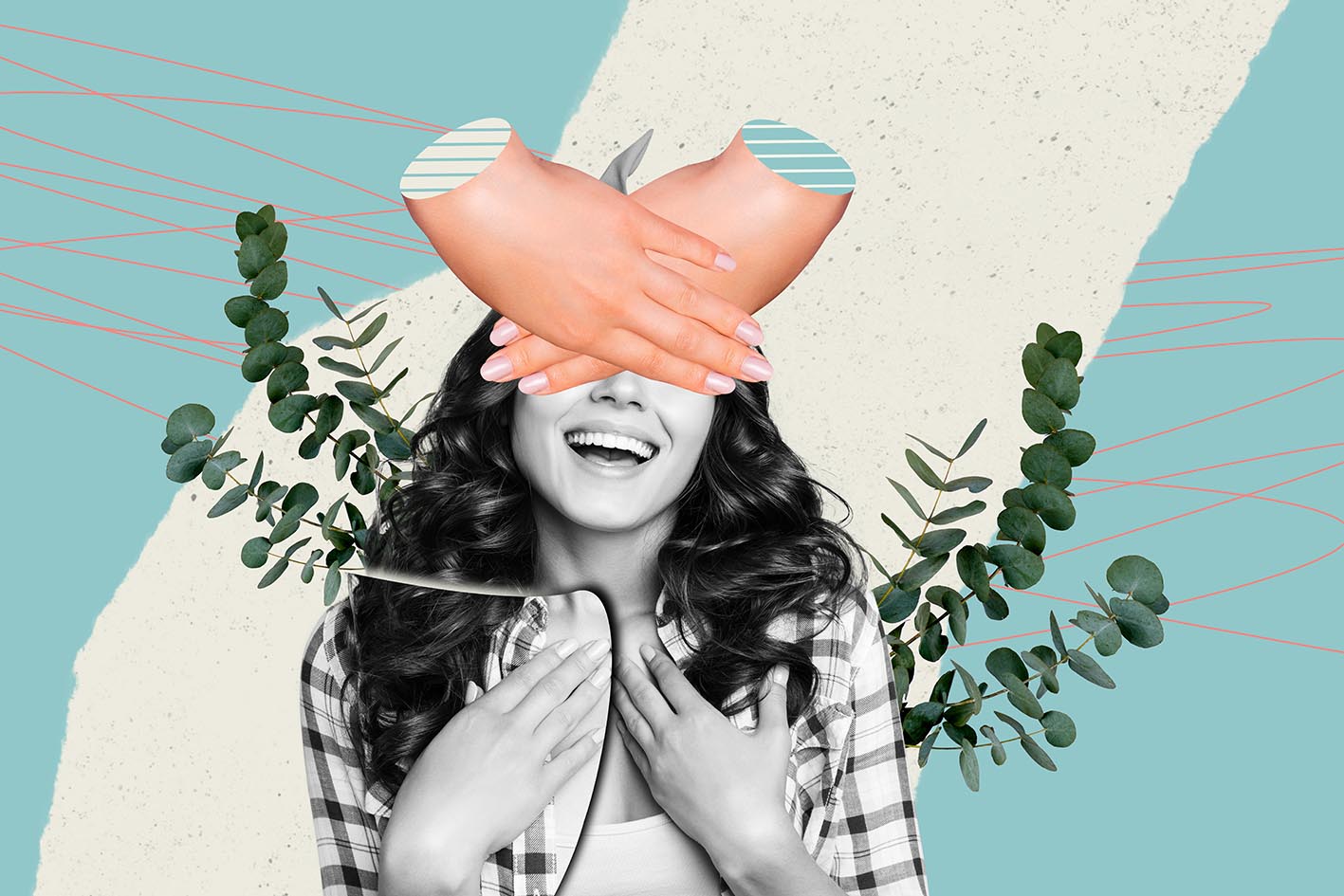 Γυναίκα χαρούμενη με κολλάζ τεχνοτροπία