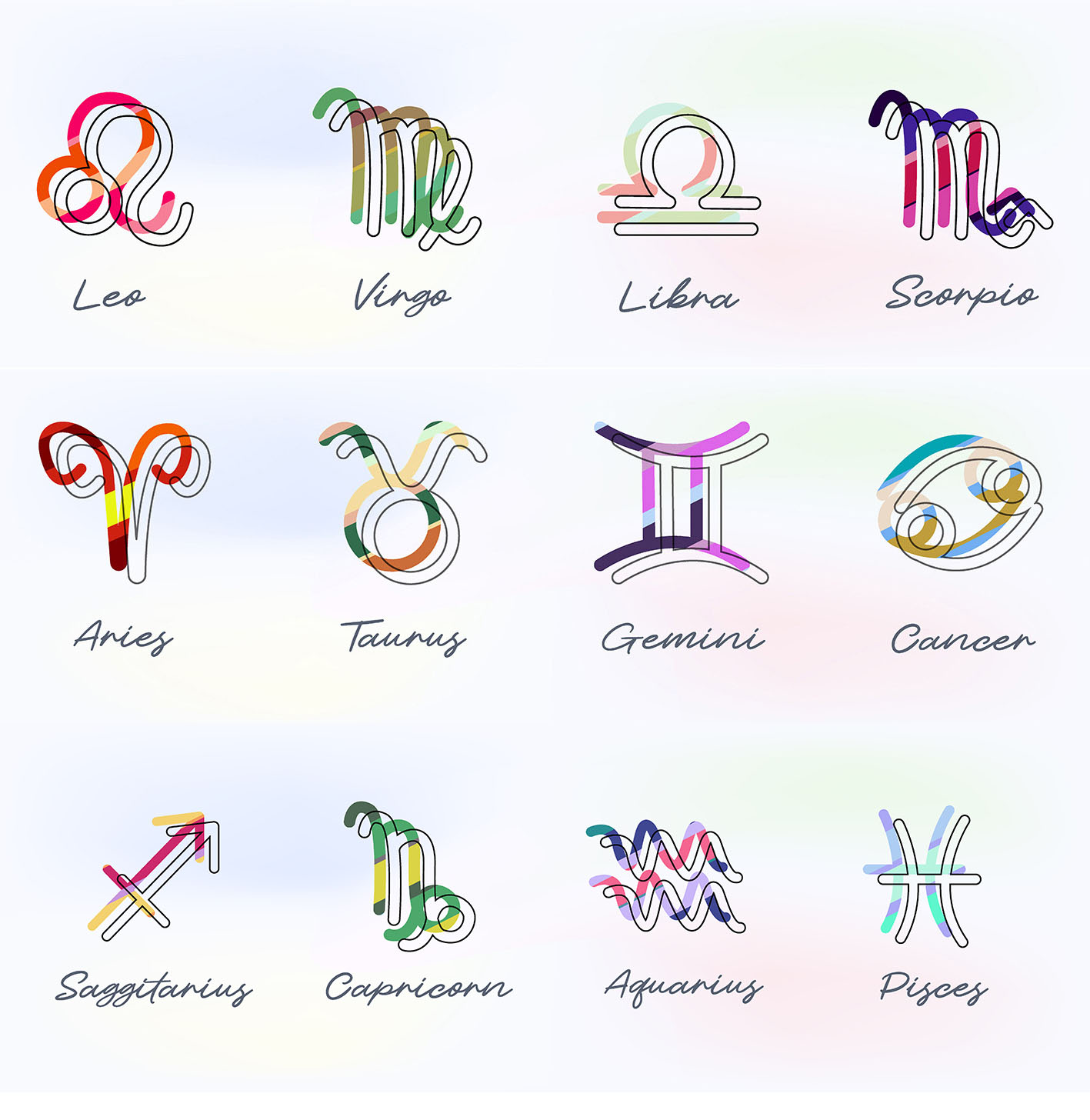 Tα δώδεκα ζώδια σε σκίτσα