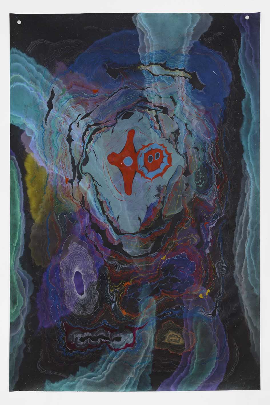 Kerstin Brätsch - Unstable Talismanic Rendering_Schrättel (with gratitude to master marbler Dirk Lange), 2017 - Pigment, water color, ink and solvents on paper ca. 275.6 x 182.6 cm - Courtesy the artist; Giò Marconi, Milan - photo credit: Kirsten Kilponen